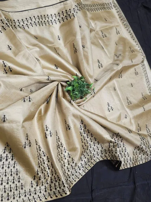 PURE KORIAN TUSSAR SILK EMBROIDERY SAREES 